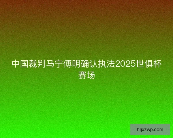 中国裁判马宁傅明确认执法2025世俱杯赛场
